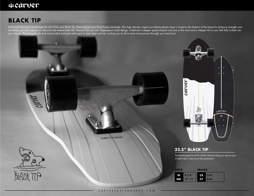 Carver Black Tip 32.5'', la excelencia en un surfskate de Carver