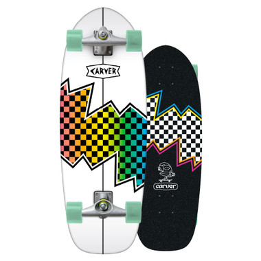 Carver Mini Lazer Fazer, deck blanco con rayo de cuadros arco&iacute;ris