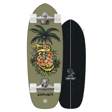 Carver Mini Snake Bite, deck verde oliva con serpiente y flores tropicales
